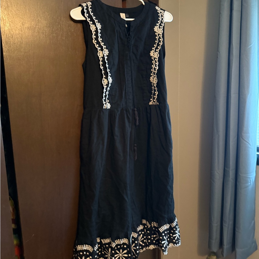 Allison Joy Cream and Black Midi Dress with embroidered eyelet size Large